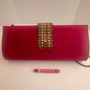 Fabindia Rich Magenta Dupioni Silk Purse Gold Color Hardware Handbag
